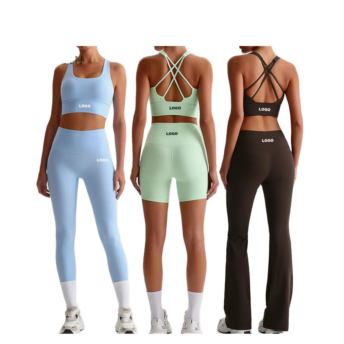 Custom Women Yoga Set Sports Bra Leggings Flare Pants Solid Lace 4-Piece Fitness Activewear Super Soft Breathable Nylon/Cashmere