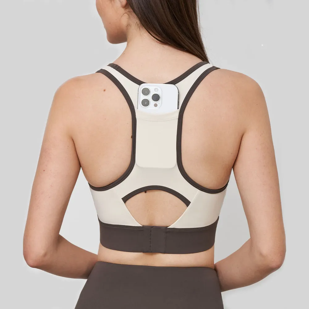 Wholesale Women Workout Gym Fitness Sports Bra Adjustable Phone Pocket High Support Hollow Out Training Running Yoga Bra
