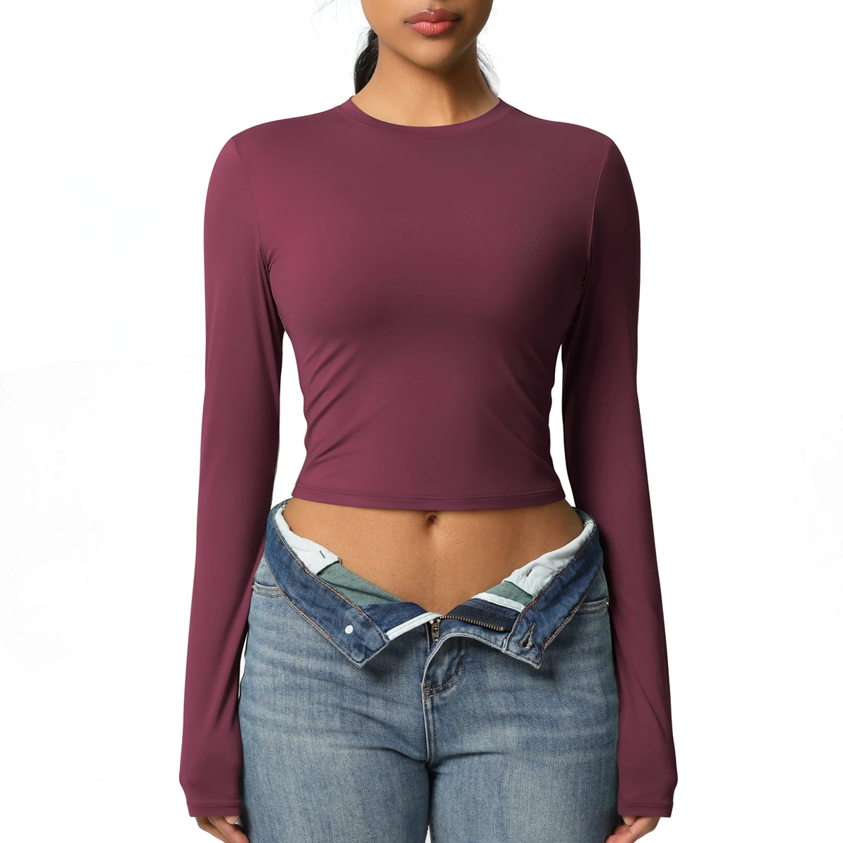 Womens Quick Dry Long Sleeve Compression Yoga Top Breathable Athletic Shirt for Running, Gym, Fitness, Workout