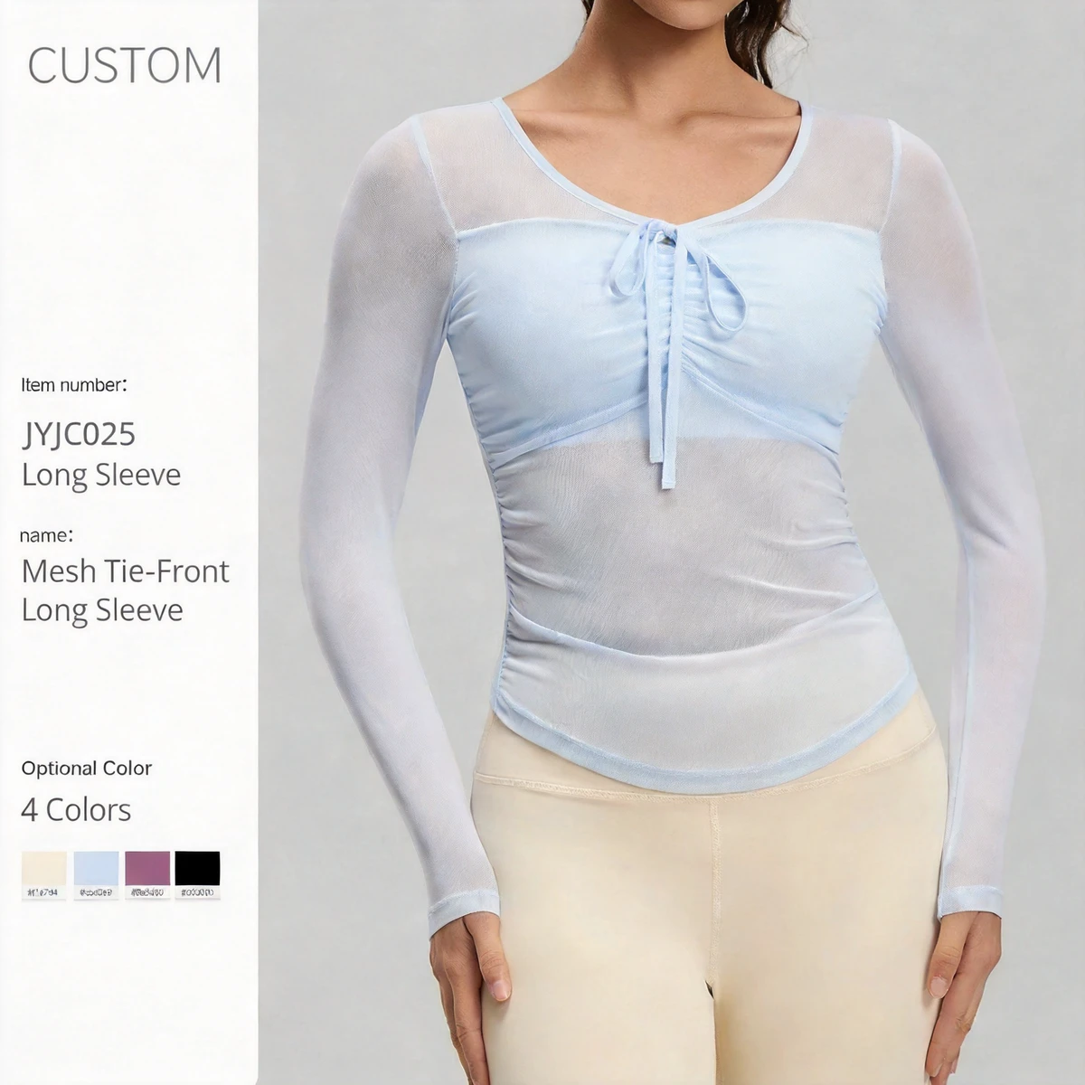 Custom Mesh Long Sleeve Slim Fit Quick Dry Nylon Spandex Women Yoga Top with Built-in Bra for Gym Yoga Running Fitness Workout