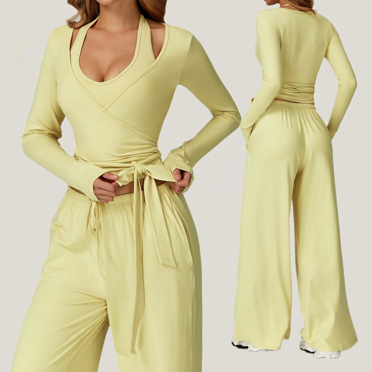 Custom High-Quality Breathable Women Running Yoga Wear Workout Tops Long-sleeved One-piece Yoga Wear with Straps