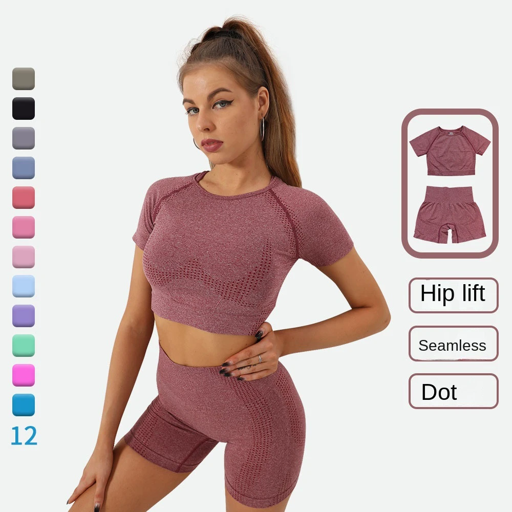 Women's Seamless Yoga Set Professional Sports Fitness Two-Piece Quick Dry Elastic Waist High-Waisted Shorts