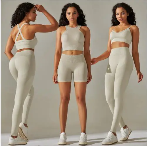 5-Piece Breathable Workout Yoga Suit Solid Sexy Bra High Elastic Leggings Scrunch Butt Lifting Shorts Plus Size Fitness Sets