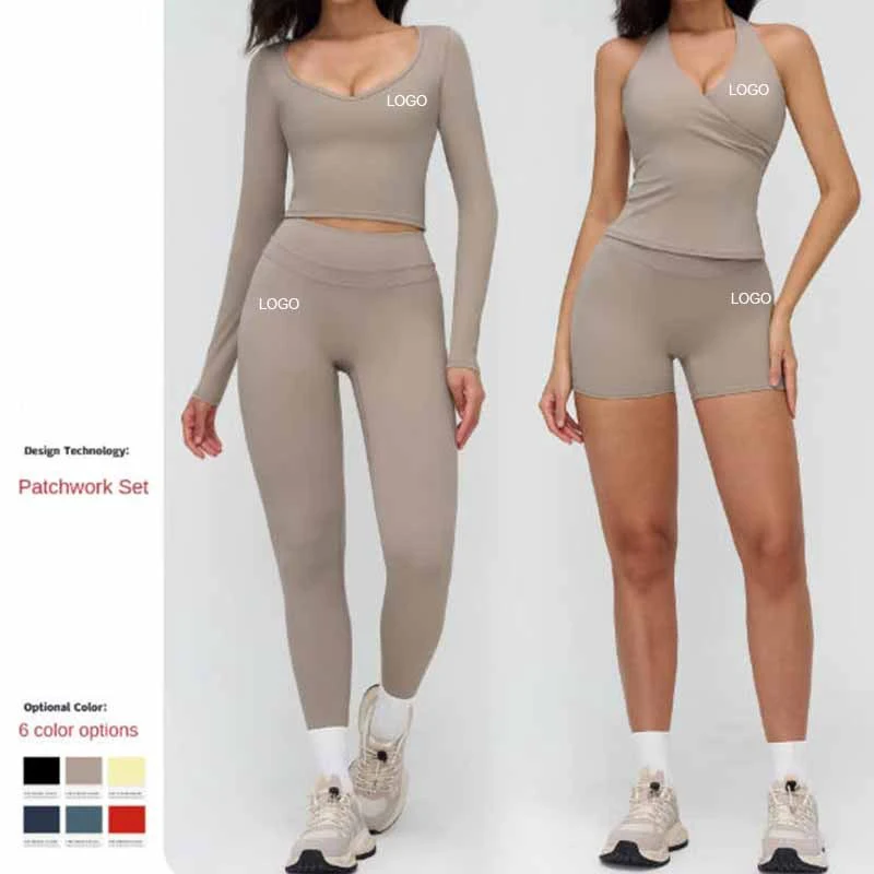 New Arrival Cross-border Breathable Solid Yoga Suit Hollow Beautiful Back Tight Design for Women's Outdoor Running 2-Piece Set