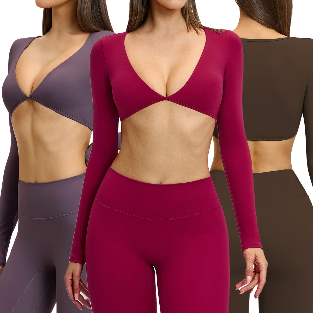Women Workout Breathable Long Sleeve T Shirts Quick Dry Gym Athletic Sexy V Neck Yoga Running Tops
