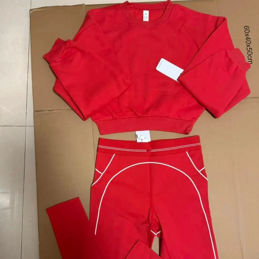 Hot Selling Red AIL Luxury Brand Women's Fitness Gym Sports High Waist Breathable Yoga Short Sleeved Top Loose Solid Printed