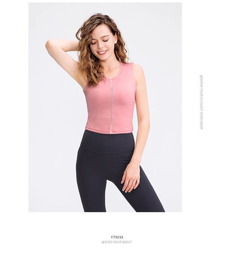 Women's Gym tank Round Neck Breathable Quick-dry Stretch Slim Yoga Workout Top