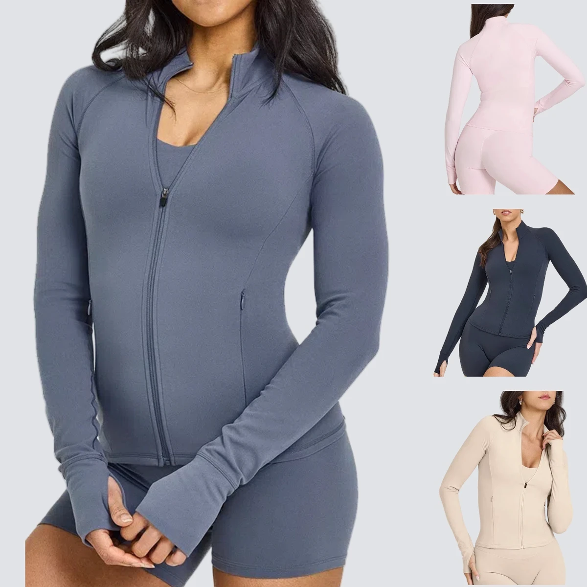 Lady Long Sleeve Full Zipper Quick Dry Tight Fitness Running Yoga Tops Workout Sports Stand Neck Slim Fit Jacket for Women