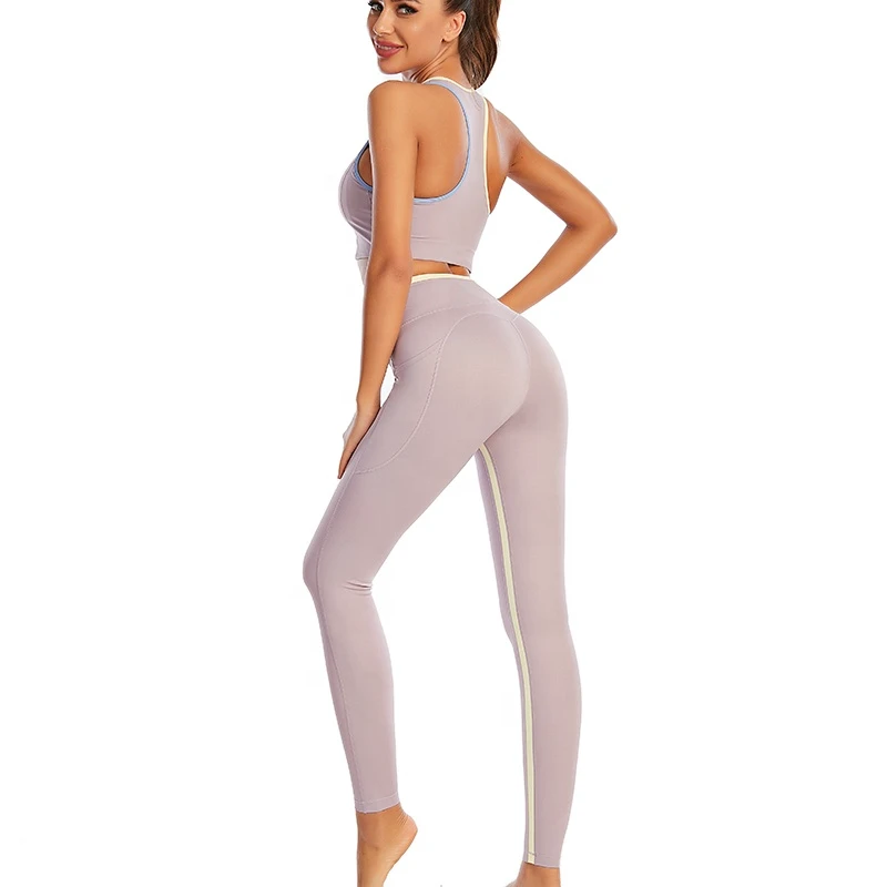 OEM High Elastic Two-Piece Solid Yoga Set Women Plus Size Reversible Windproof Gym Fitness Wear Breathable Quick Elastic Waist