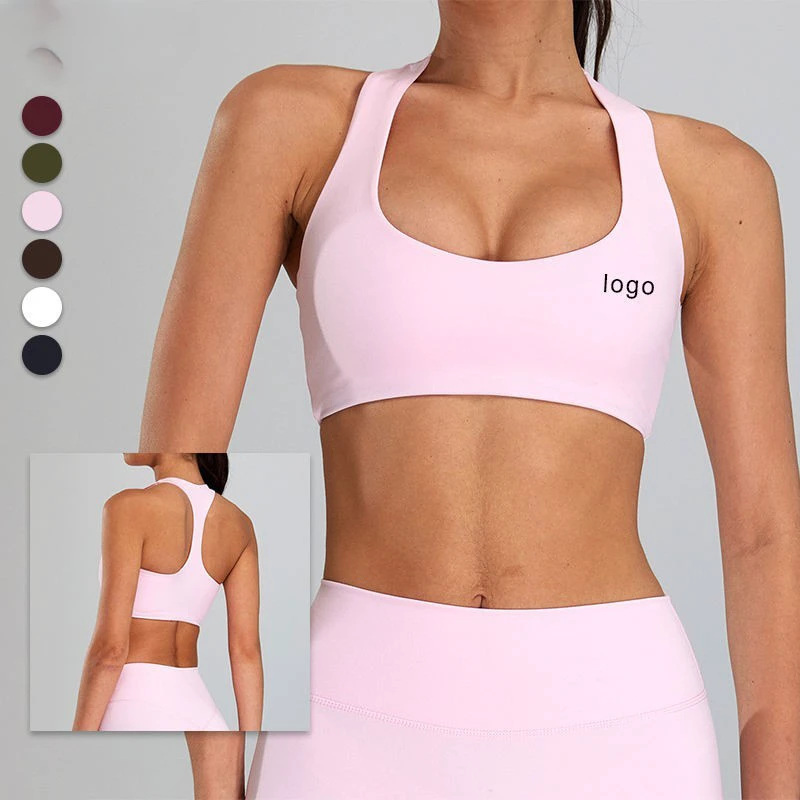 High Support Plus Size Breathable Lightweight Yoga Racer Back Sport Bra with Front Logo