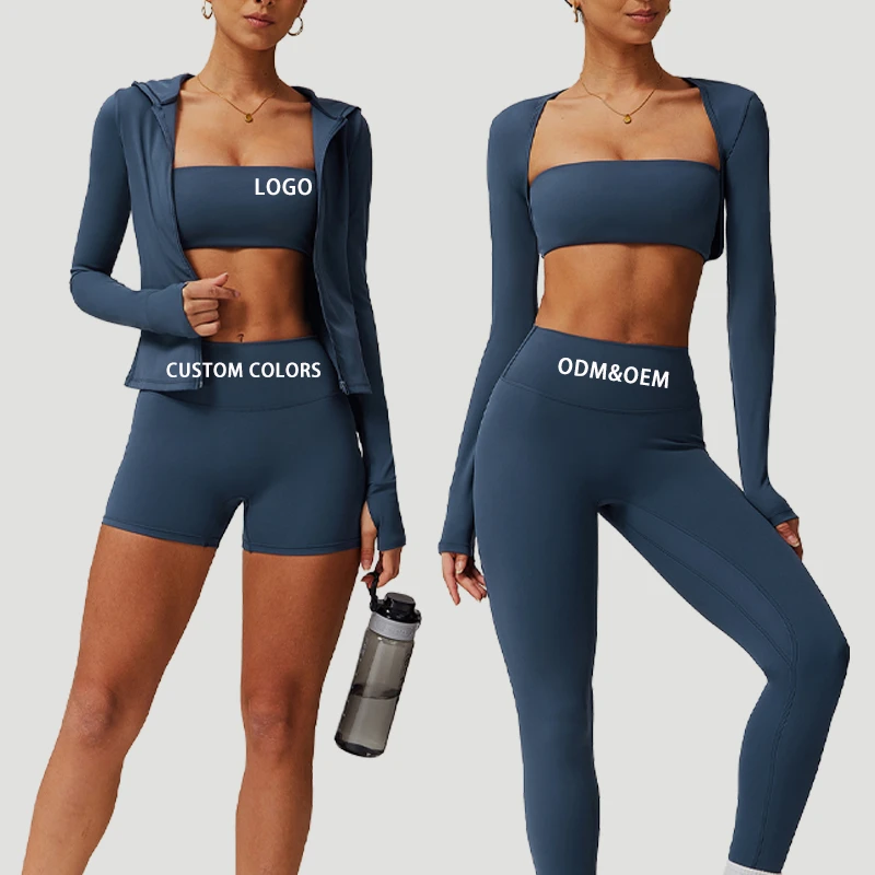 Custom Workout Gym Fitness Jogger Leggings 5-Piece Activewear Clothing Outfits Sport Yoga Reversible Plus Size Zipper Jacket