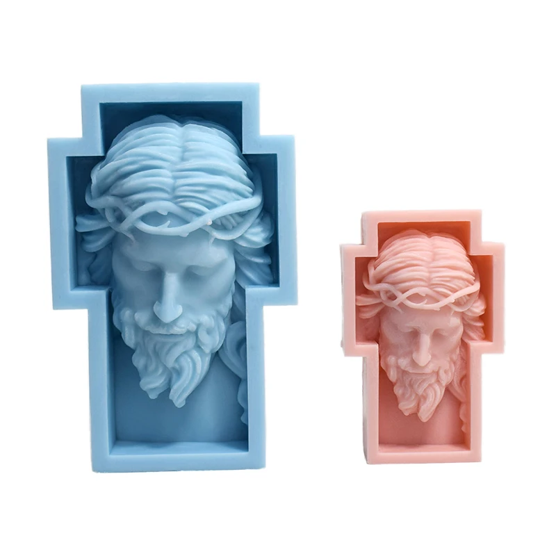Twller Rectangle Portrait Face Silicone Mold for Candles DIY Home Decor Mould Jesus Cross Aroma Silicone Mold for Candle Making