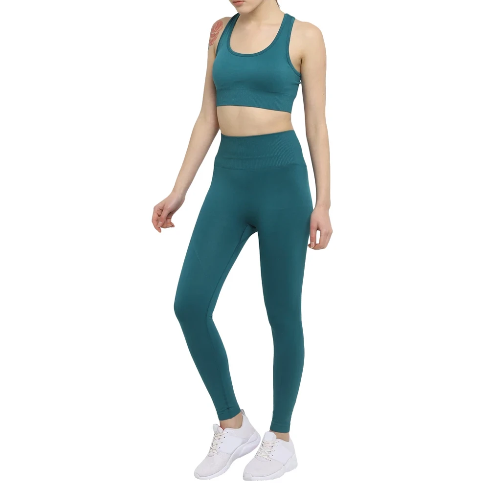 Women's Yoga Set 2-Piece Breathable Polyester/Nylon Washed Elastic Waist Athletic Leggings and Matching Strapless Sports Bra Top