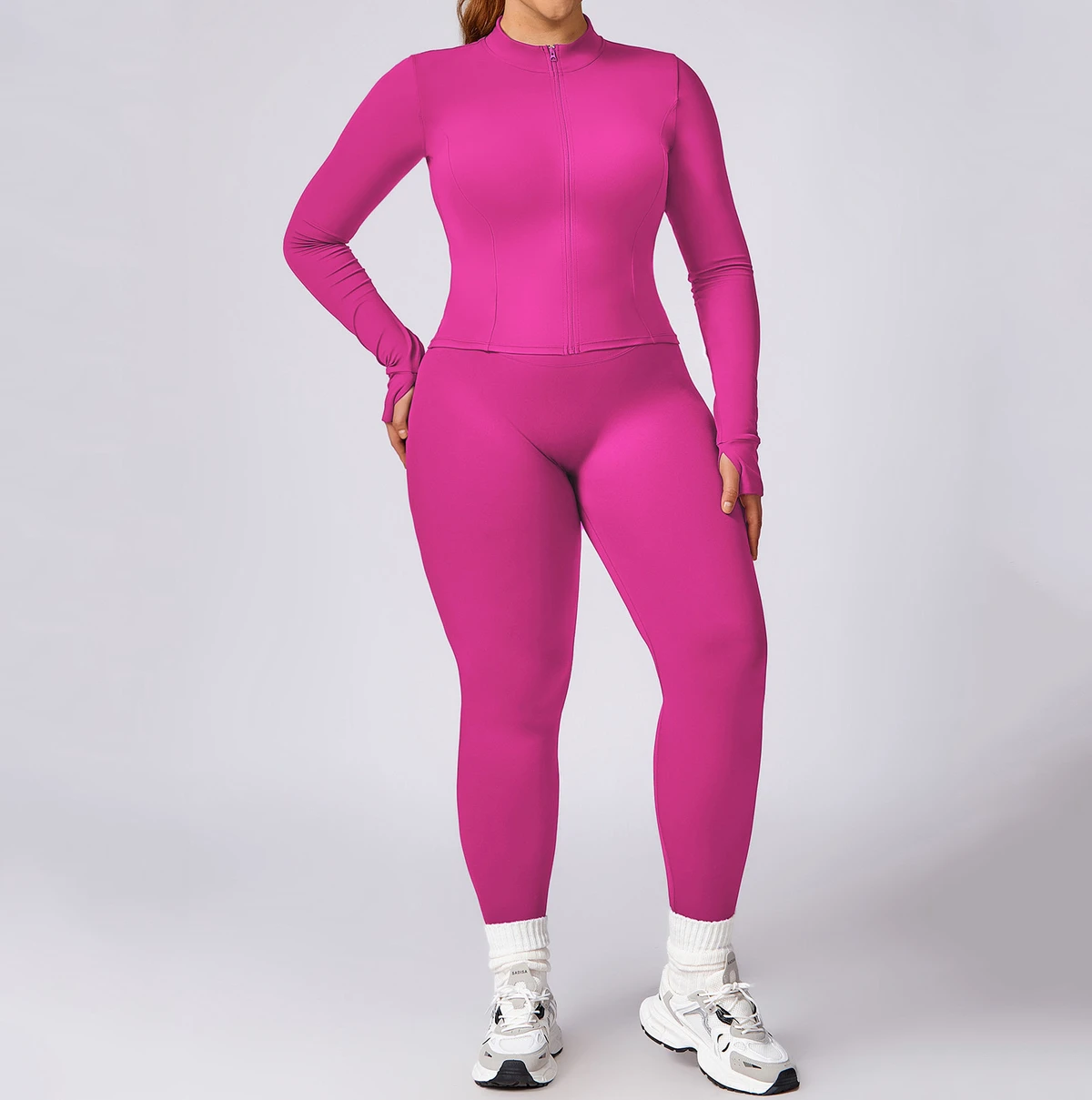 Plus Size Women Workout Outfit Leggings Yoga Suit Activewear Plus Size Long Sleeve Jacket Gym Fitness Sets