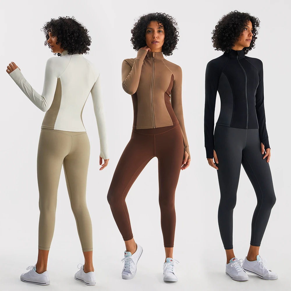 Inf Women's Yoga Sports Fitness Slim Fit Four-Way Stretch Top Stand Collar Bare Feel Color Block Outdoor Brushed Lulu Jacket