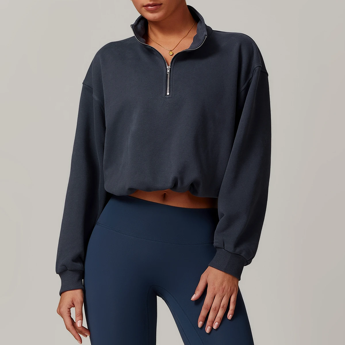2025 New Fashion High Collar Drawstring Pullover Half-Zipper Breathable Reversible Anti-Bacterial Anti-Static Polyester Yoga Top