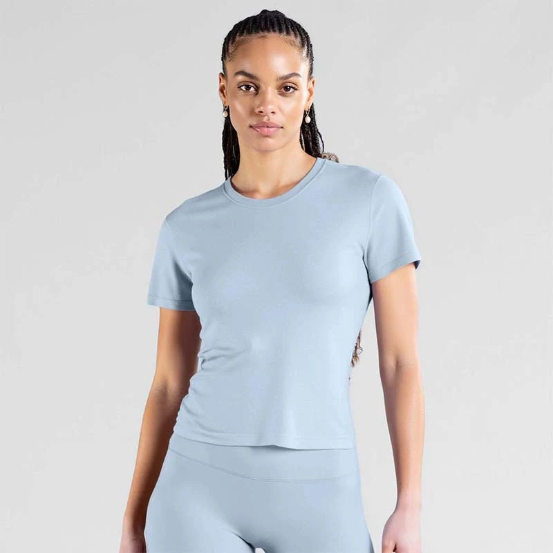New Arrivals Shorts Sleeve Solid Crew Neck Women's Fitness Tops Simple Design Loose Breathable Running Yoga Shirts for Women