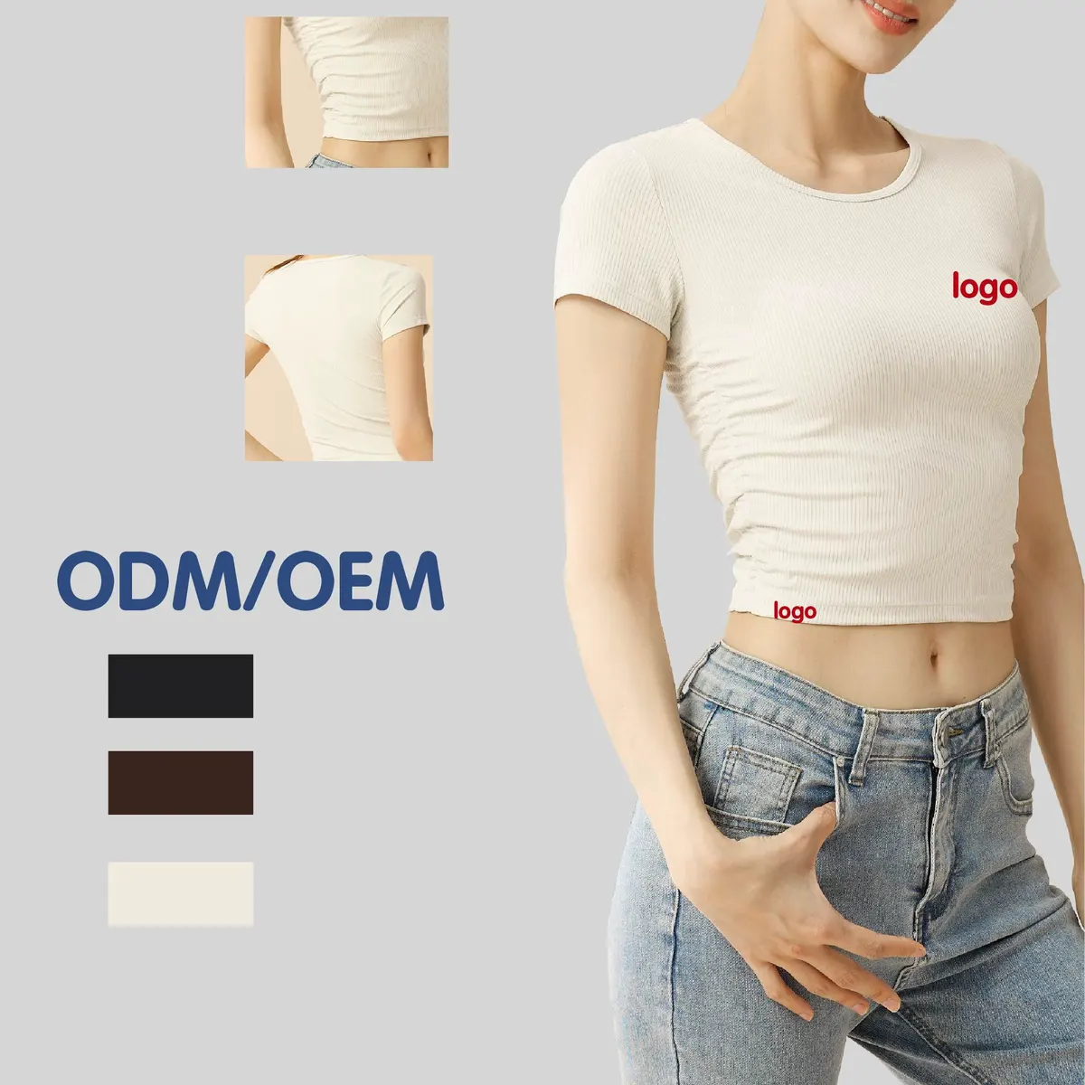 Ribbed Workout Top Women Short Sleeve High Stretch Slim Fit Activewear for Gym Fitness Factory