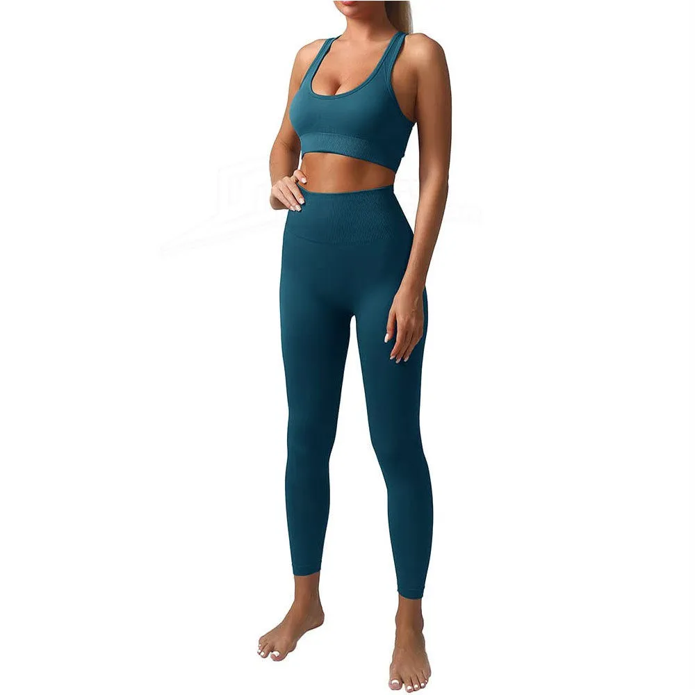 Top Trending Solid Yoga Set Women OEM New Arrival Breathable Front Custom 2-Piece Gym Wear Elastic Waist Customizable Color Size