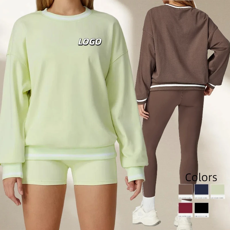 Yimo Women Blocking Round Neck Loose Golf Top Female Long Sleeves Elastic Sleeves Yoga Clothes Lady Quick Drying Running Hoodie