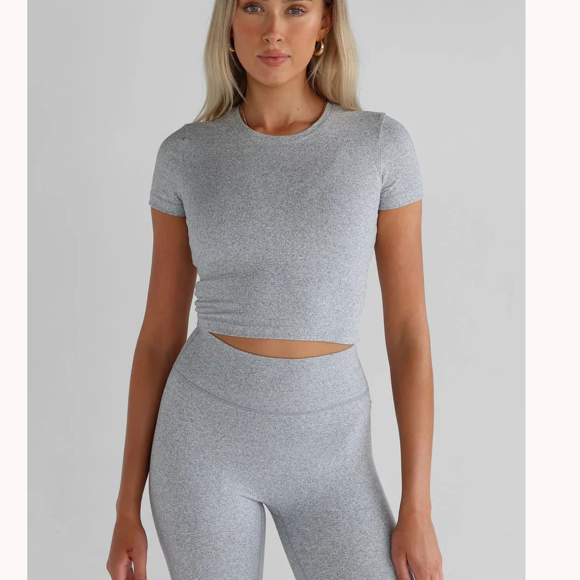 Women's Crop Top Fast Drying Nylon/Spandex Yoga Wear with O-Neck & Short Sleeves Slim Fit Print T-Shirt Casual Style Wholesale