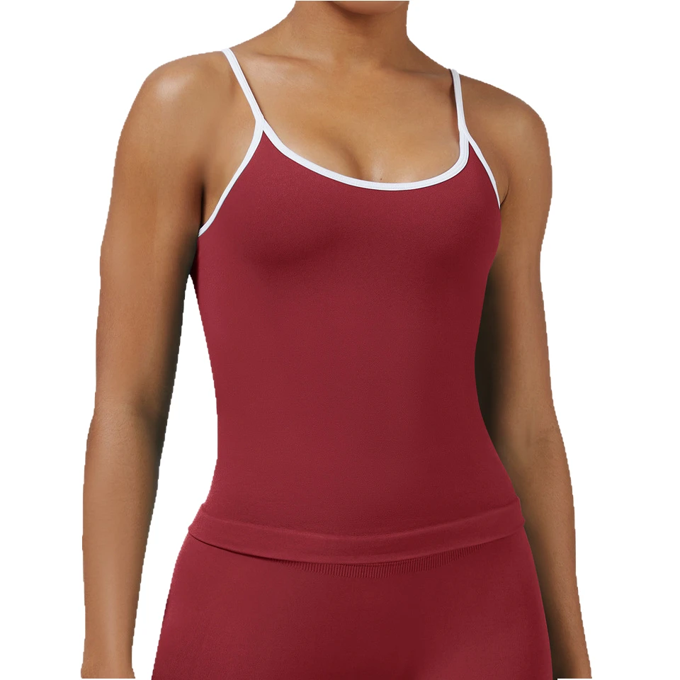 Women's Breathable Cross-Backless Yoga Fitness Vest Sports Top with Color-Block Spandex Simple Fashion Running Sports Sets