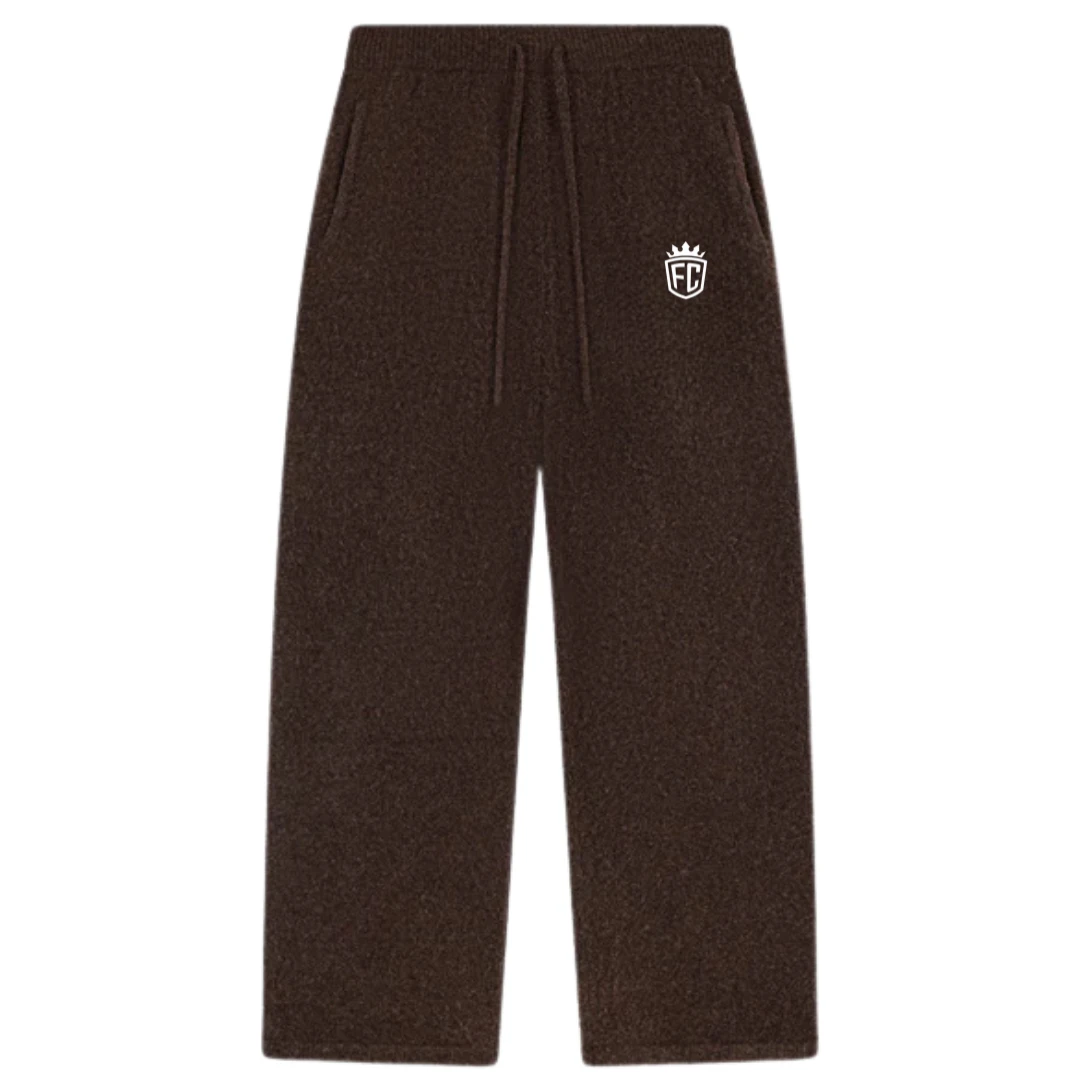 Knitted Barrel Leg Joggers Brown Elastic Waist Knit Pants Casual Lounge Wear Unisex Comfort Fit Style OEM Manufacturer Premium