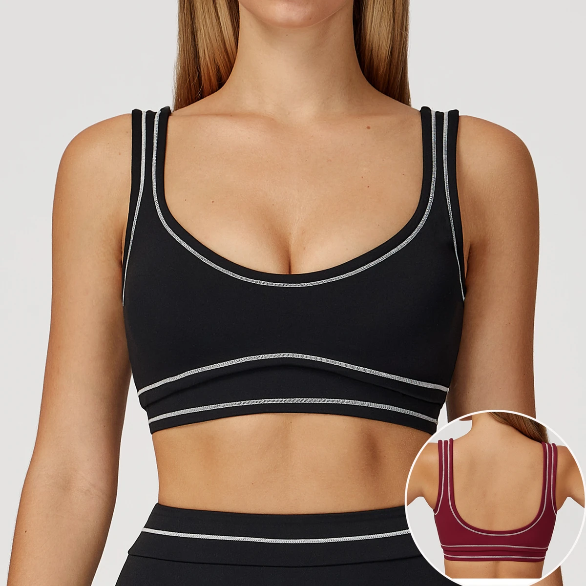 New Design Contrast-Color Brushed Yoga Bra Luxurious U-Back Sports Bra Running & Fitness Yoga Wear