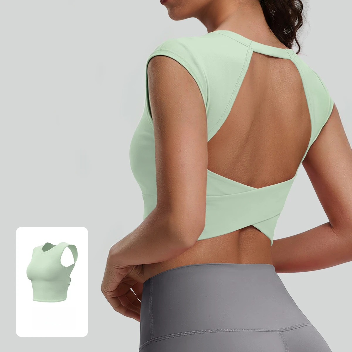Bestseller Breathable Sweat-Wicking Solid Regular Fit Backless Crew Neck Tank Tops for Women Fitness Yoga Gym in Spandex/Nylon