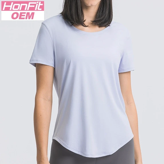 Breathable Women's Workout Short Sleeve Shirts Customization Logo Crop Tops Athletic Gym Tshirt Casual Yoga T-Shirt