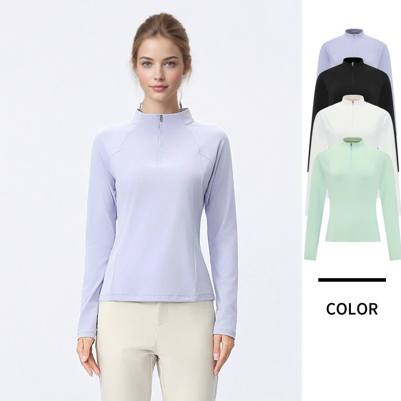 Women's Autumn Winter Half Zip Yoga Top Comfortable Stand Collar Running Fitness Quick-drying for Long Sleeve