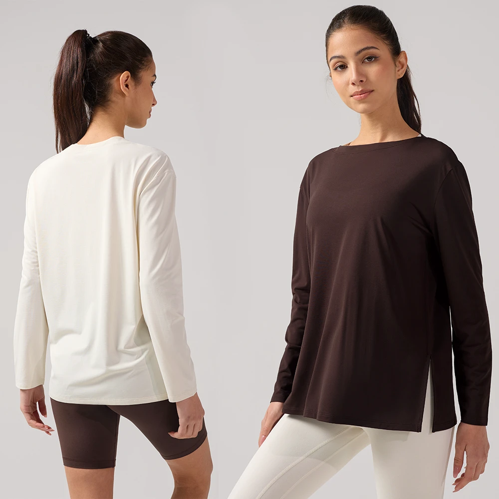 New Arrival Women's Loose Boat Neck Long Sleeve Athletic Top, Bare-Feel Breathable Yoga Cover-Up T-Shirt