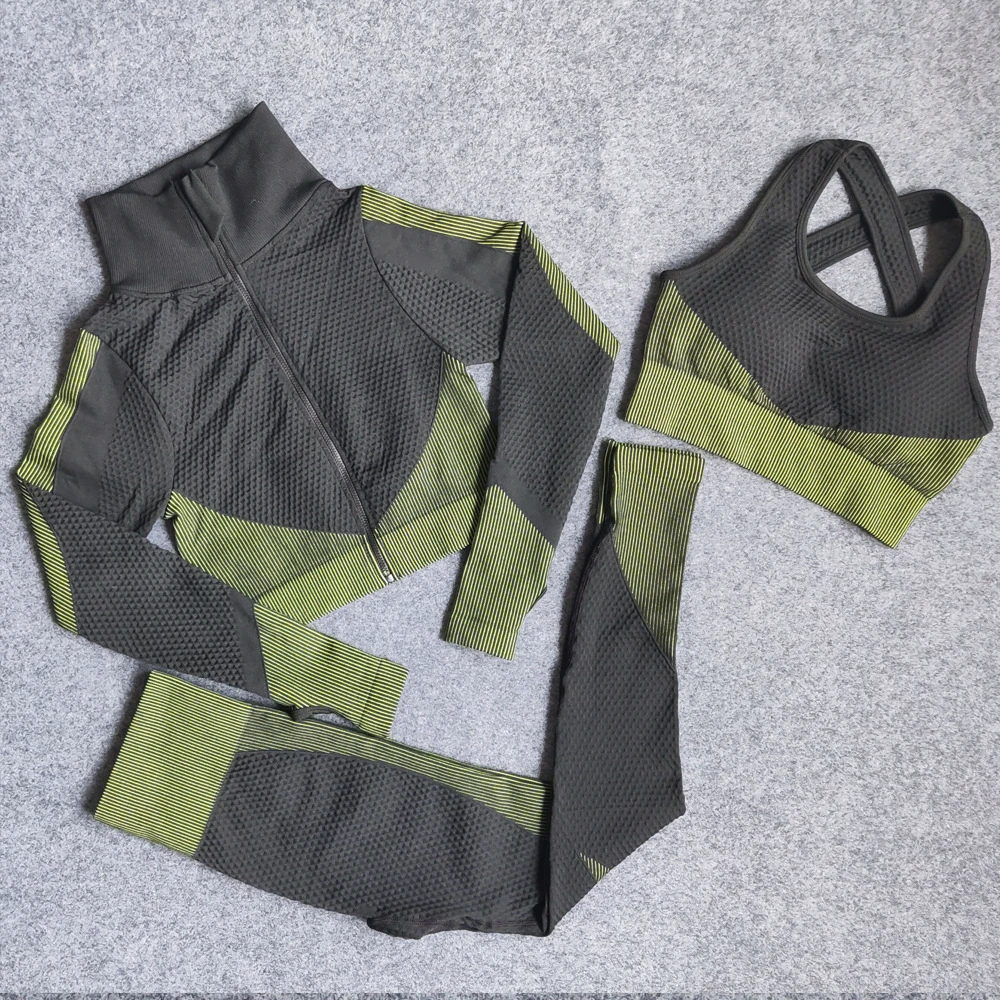 Yoga Wear Set for Women - New Winter and Autumn Style. Knitted, Shaping Buttocks, Elastic, Fitness and Sports Three-piece Set.