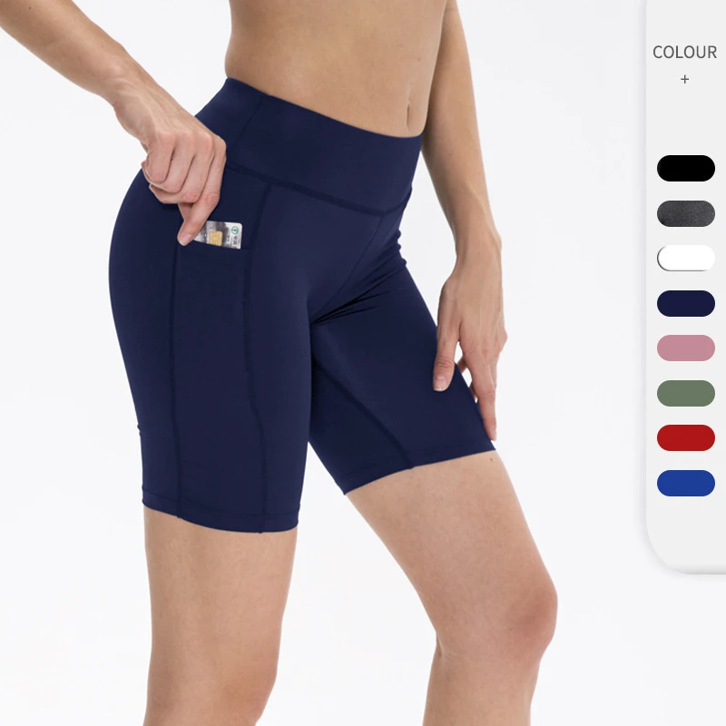 High Waist Shorts for Women Athletic Gym Biker Shorts With Side Pocket Scrunch Butt Running Shorts Women Yoga Pants Sports Tight