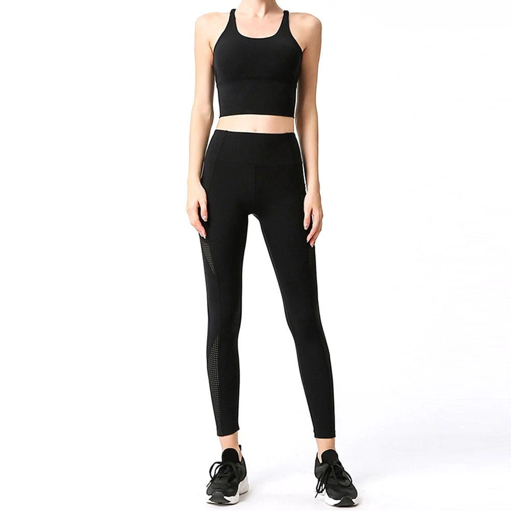 Women's Lightweight Solid Color 2-Piece Yoga Set Elastic Waist High Waist Front Logo Quick Dry Breathable Workout Fitness