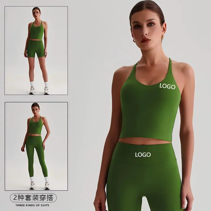 Women's Sexy Cross Back Sports Vest Breathable Quick Dry Sleeveless Gym Fitness Removable Pads Recycled Yoga Tank Top Front