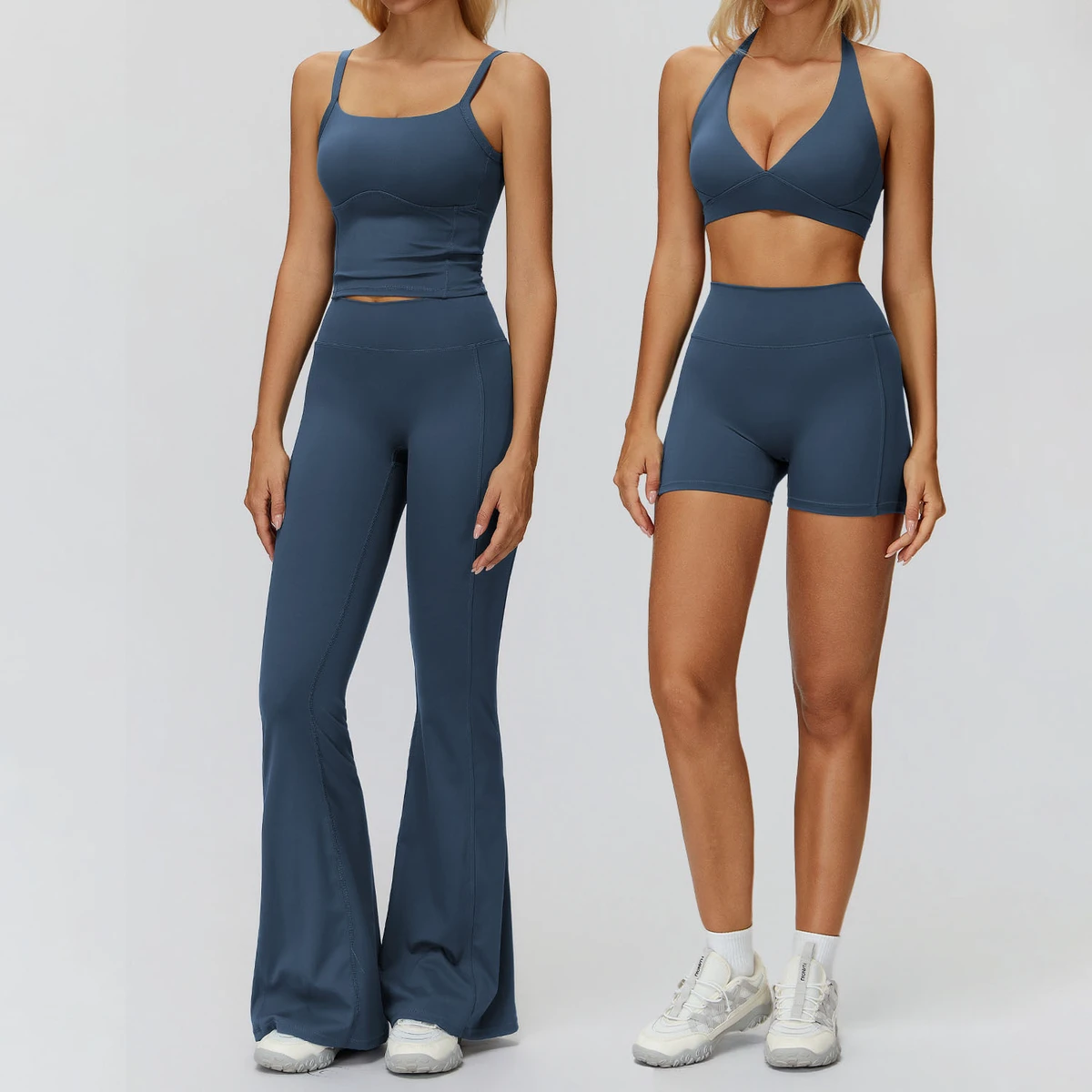 Women's Plus Size High Quality Solid Color Shorts Yoga Set Breathable Quick Dry Four-Way Stretch Two-Piece Outdoor Fitness Front