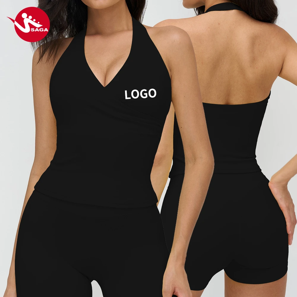 New Style High Quality Cross-border V-Neck Halter Yoga Vest, Spandex/Nylon Slim Fit for Women Outdoor Running Fitness Yoga Top