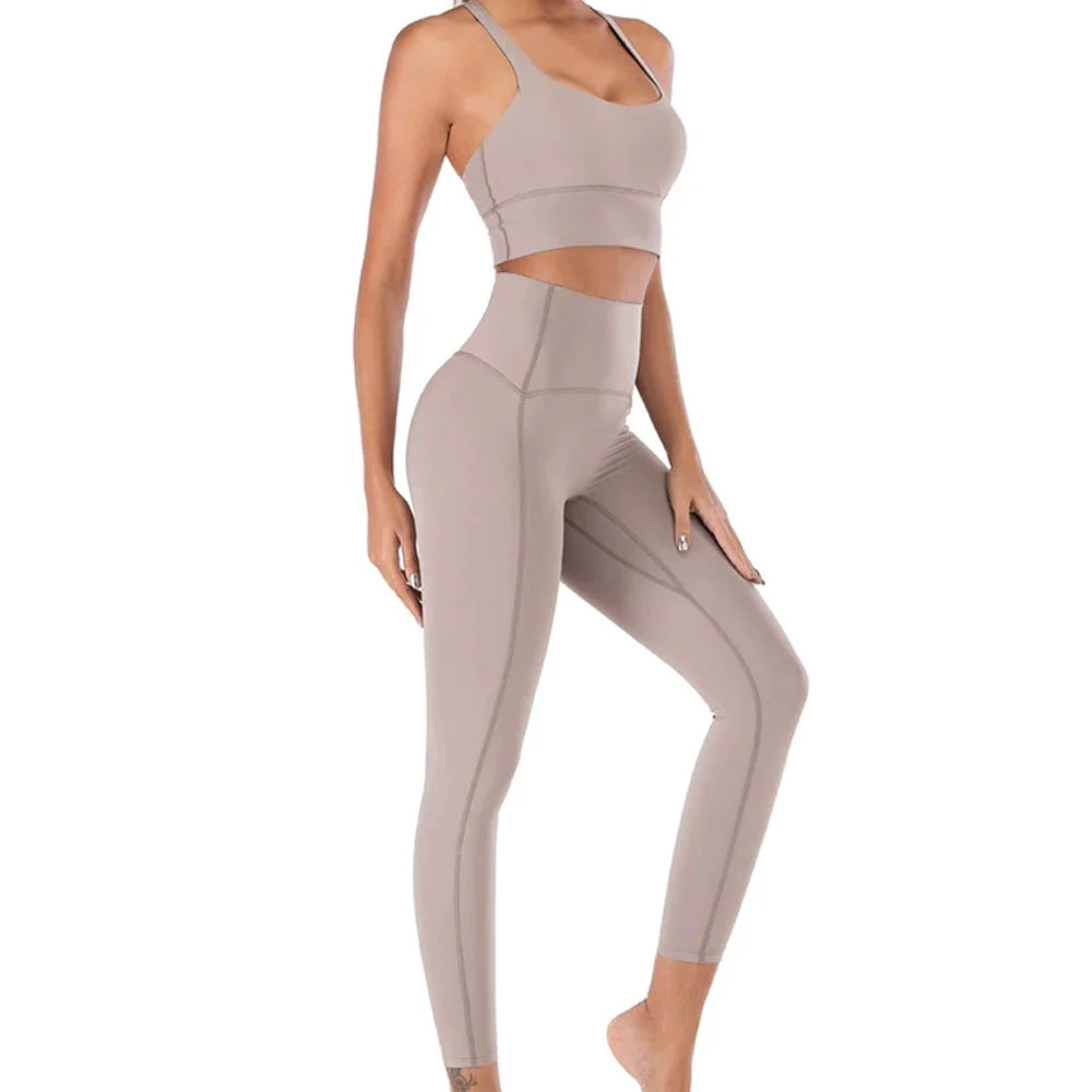 High Quality Solid 100% Cotton Breathable Lightweight Quick Dry Women's 2-Piece Seamless Yoga Set for Gym Fitness