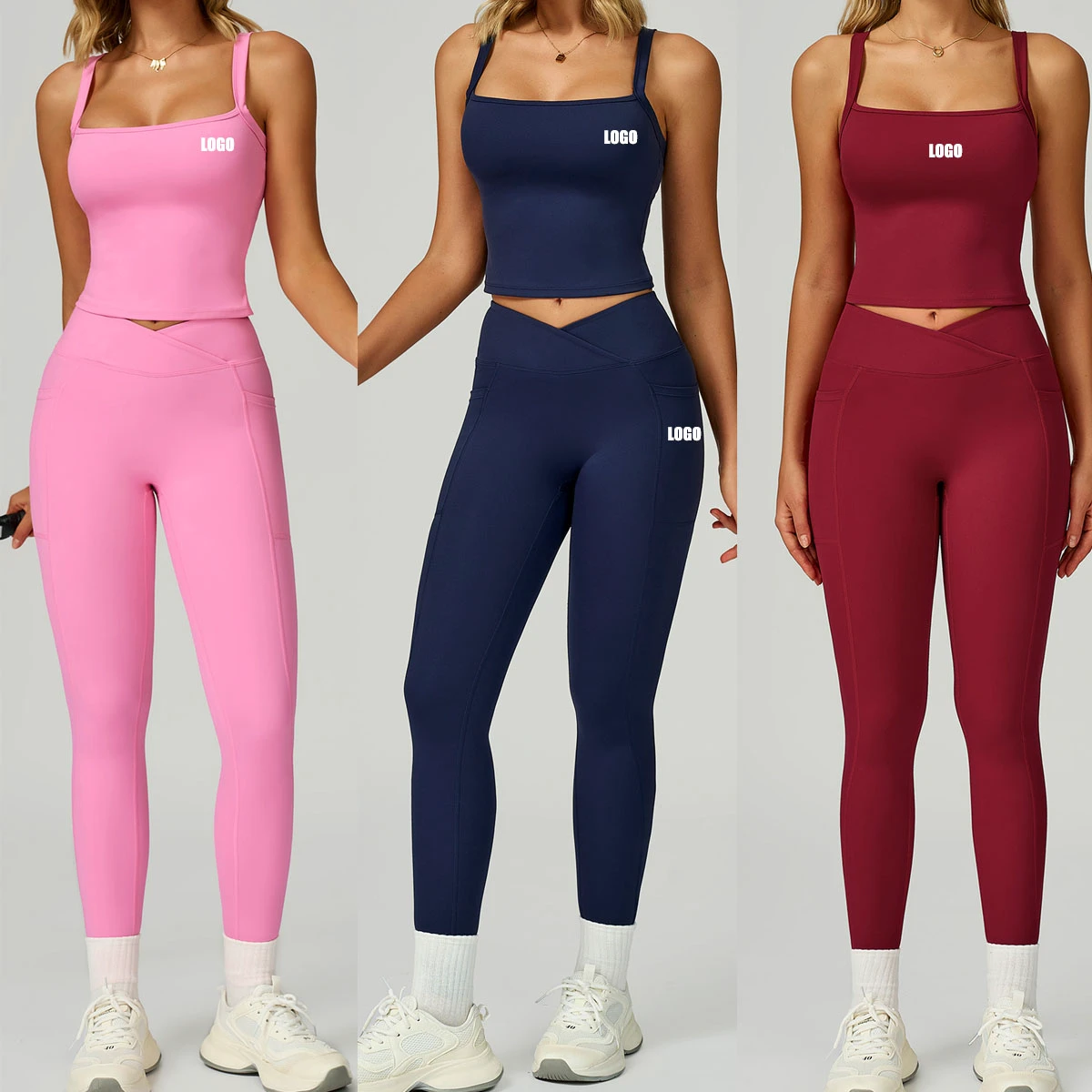 2026 Women's Yoga Set Two-Piece Quick Dry Eco-Friendly Lightweight Solid Plus Size Spandex/Nylon Active Stretch Fitness Wear