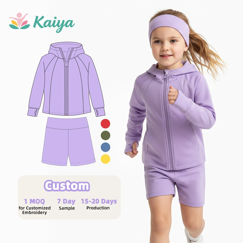 Fitness Kids Sport Wear Outdoor Long Sleeves Zipper Gym Children Boutique Clothing Girls Clothing Sets Custom Fabric