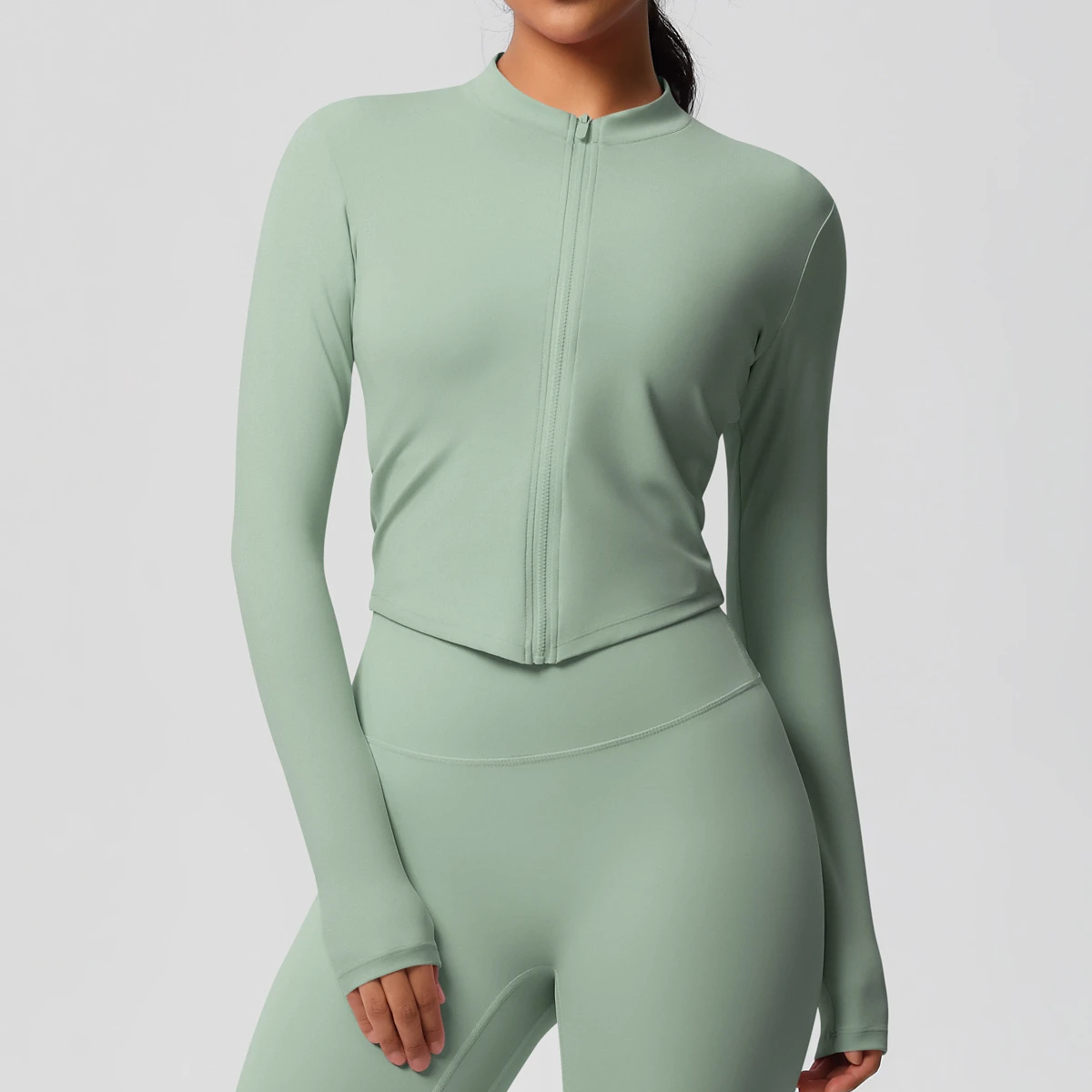 2025 New Seamless Women SKINNY Fit Full-Zip Yoga Long Sleeve Front Logo Sweat-Wicking Breathable Eco-Friendly Quick Dry Stand