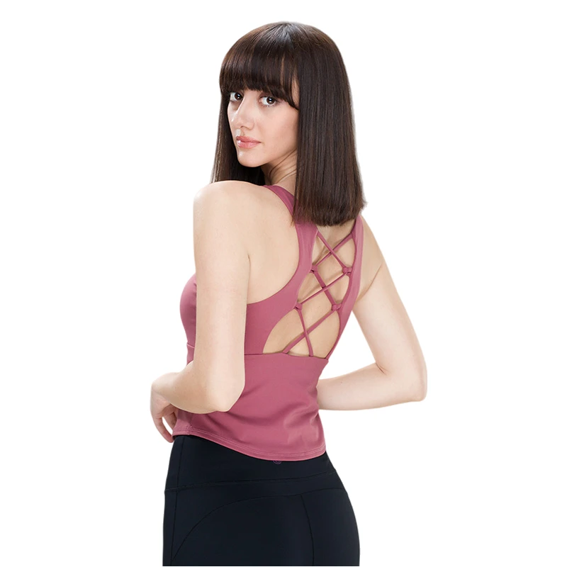 Women's Breathable Lightweight Yoga Tank Top Wide Shoulder Straps Recyclable Hollow Out Mesh Sports Bra