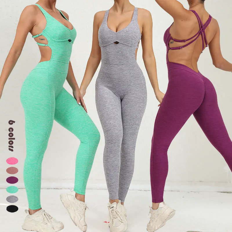 Hot Selling New Cross-adjustable Shoulder Strap One-piece Yoga Suit Dance Abdomen Peach Hip Sports Stretch Tights One-piece