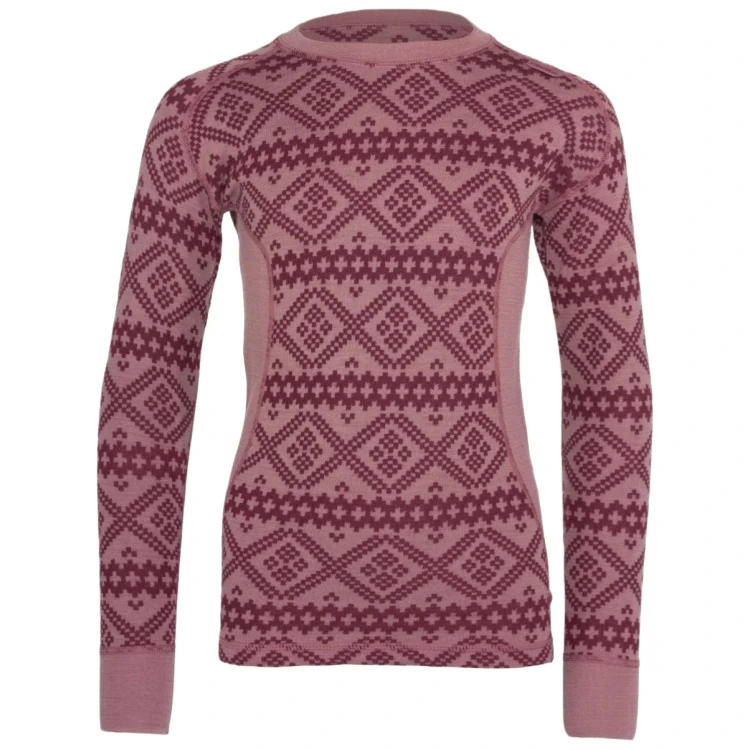 Children's Merino Wool Jacquard Knitted Roundneck Base Layer Set Girls Thermal Outdoor Sports