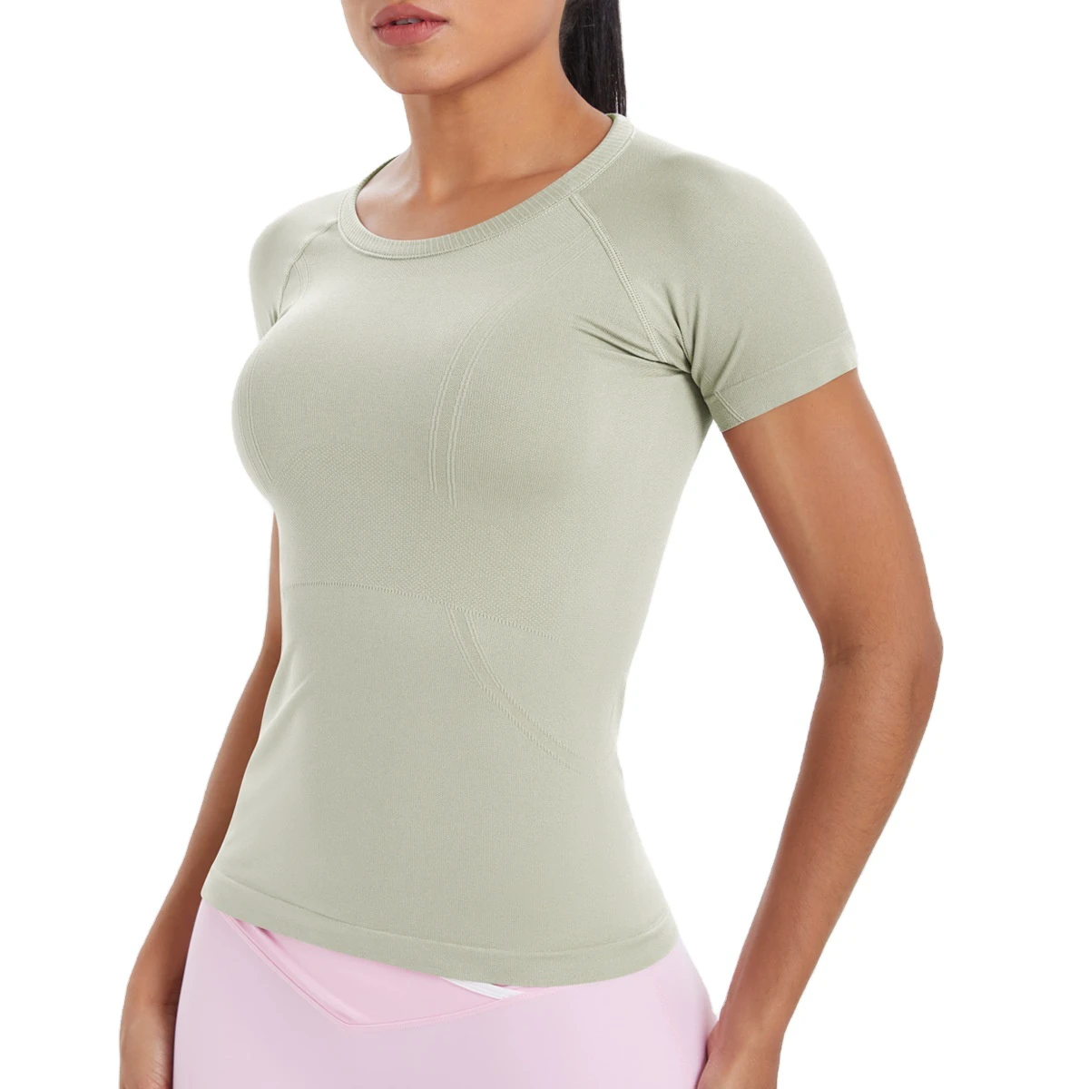Women's Recyclable Eco-Friendly Seamless Quick-Dry Gym Sports Shortsleeve T-Shirt Lightweight Breathable Fitness Yoga Top