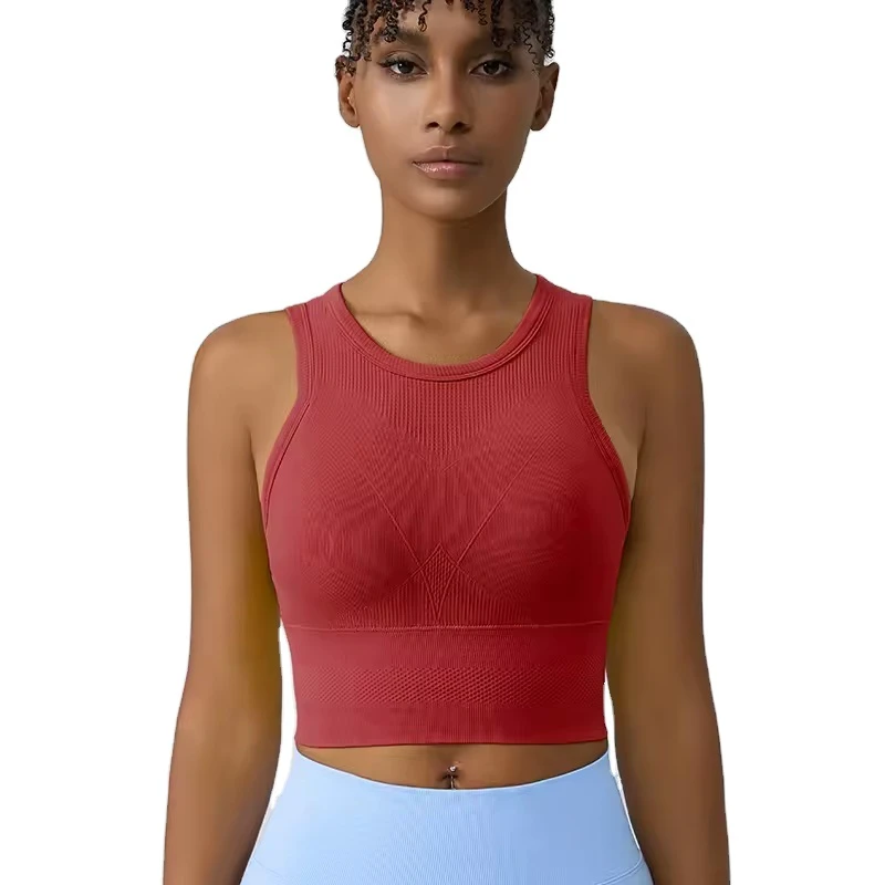 Women's Premium Seamless Thread Sleeveless Running Top Fashionable Tight Fitting Round Neck Recyclable Spandex Fitness Yoga Top