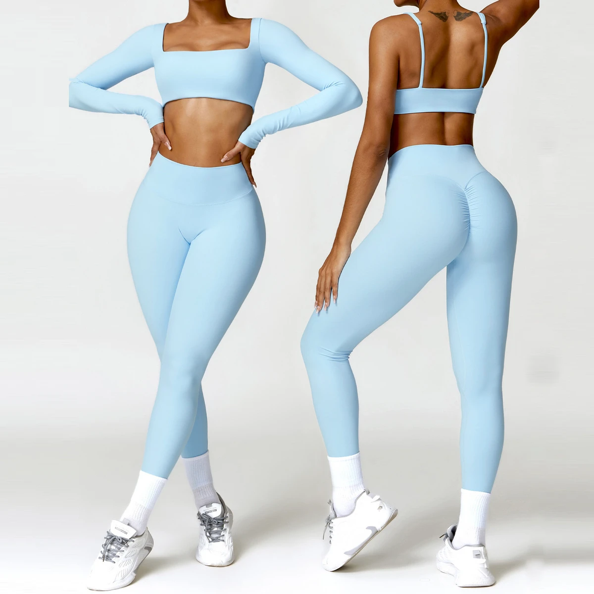 BNICE Women 4 PCS Sports Bra Breathable High Quality Long Sleeve Top Workout Sets Fitness Womens Yoga Pants Sexy Yoga Leggings