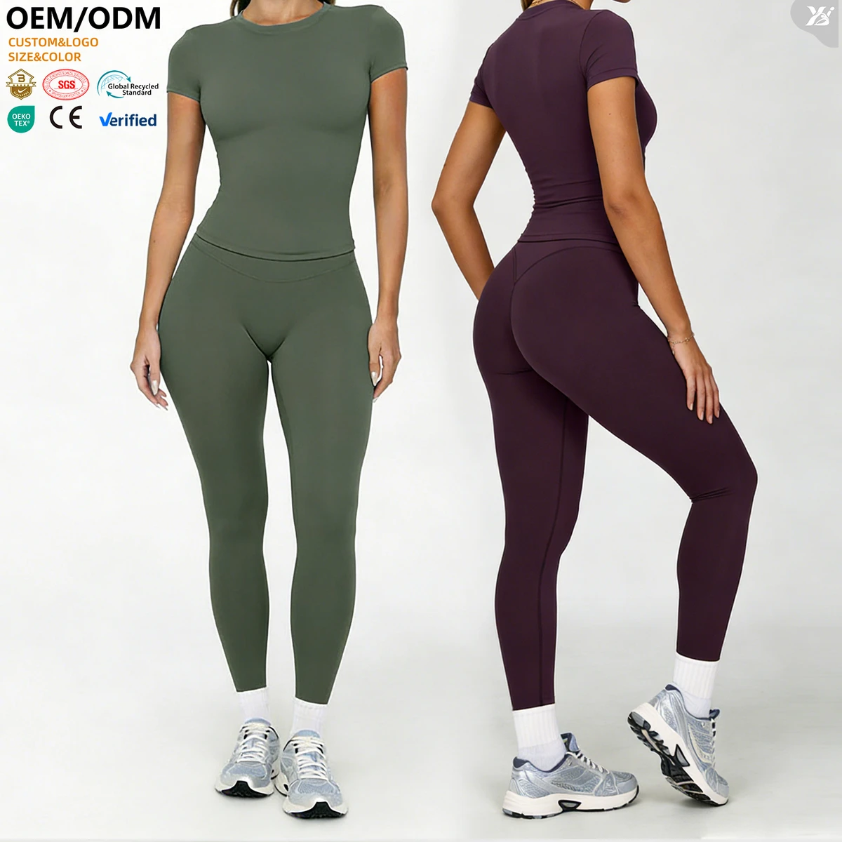 XW-ADX8002 Hot Sale Quick Dry Women Pilates Top Solid Color Skin Friendly Gym Shirt Short Sleeve Sports Fitness Yoga Wear