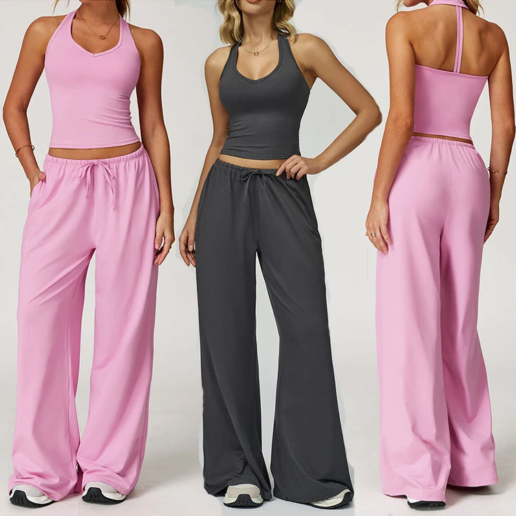 New Ladies' Sports Suit Casual Pants Bra Fitness Clothes Top Yoga Pants V Neck Vest Women Gym Yoga Jogger Pants Suit Custom logo